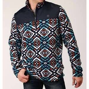 NEW ROPER aztec print fleece pullover in dark blue & turquoise